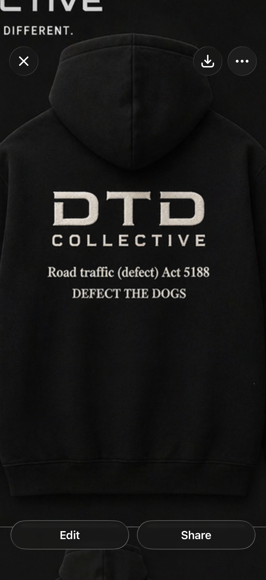 DTD Collective hoodie — back — Road traffic (defect) Act 5188